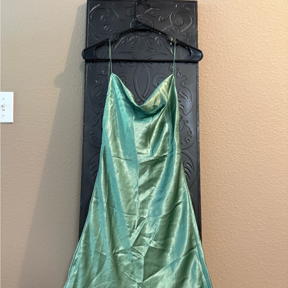 Double Zero Cowl Neck Green Satin Dress